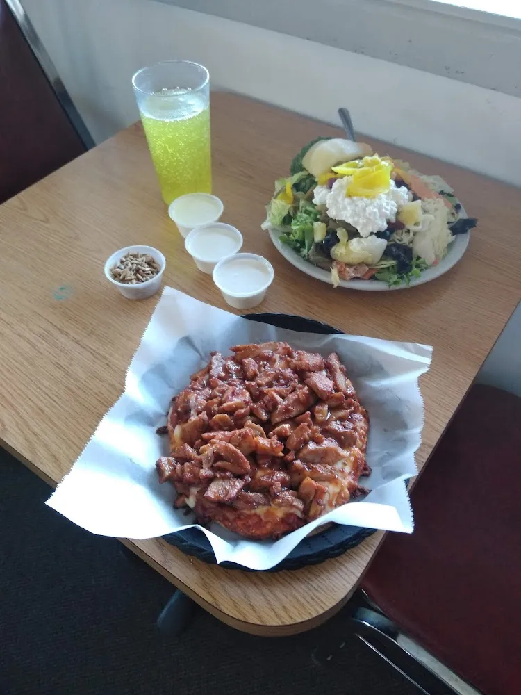 BBQ Chicken Pizza and a Salad from the Salad Bar